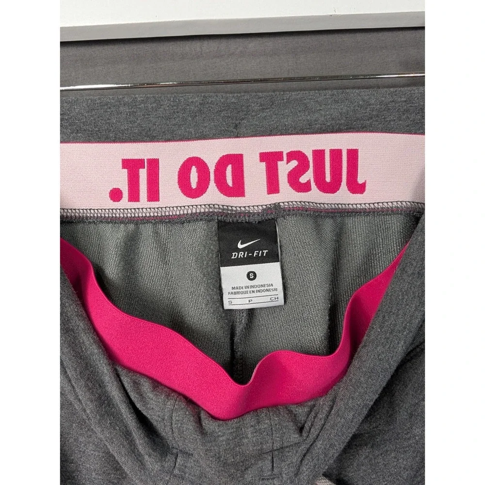 Nike Women's Dri-Fit Just Do It Crop Sweatpants Gray Pink Small